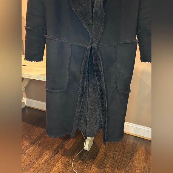 Zara Black REVERSIBLE LONG COAT SUEDE Size XS EUC - Picture 15 of 16